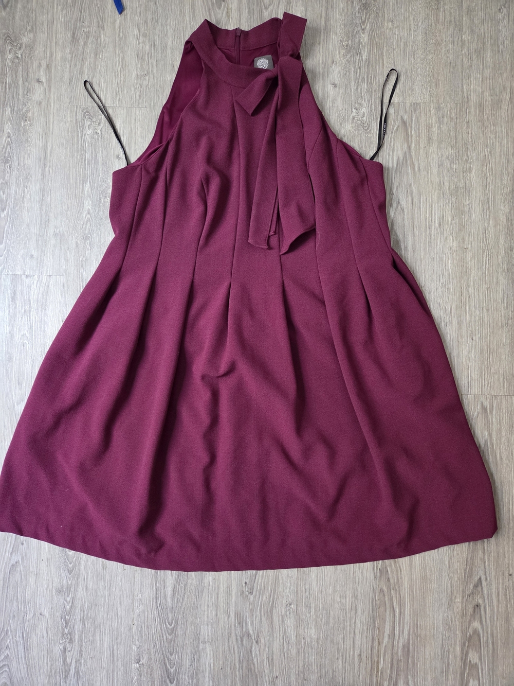 Vince Camuto Burgundy Sleeveless Tie-Neck Dress